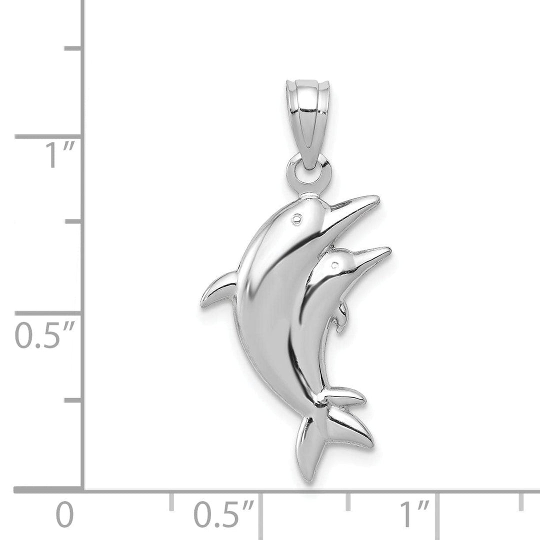 Lovely Rita's Pendants & Charms 14k White Gold Closed Back Polished Finish Two Dolphin Pair Swimming Back Wards Design Charm Pendant