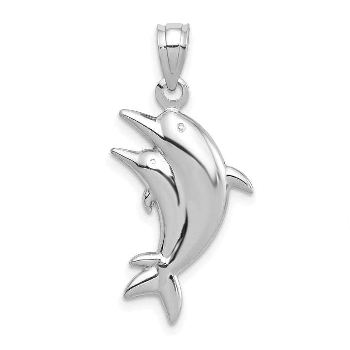 Lovely Rita's Pendants & Charms 14k White Gold Closed Back Polished Finish Two Dolphin Pair Swimming Back Wards Design Charm Pendant