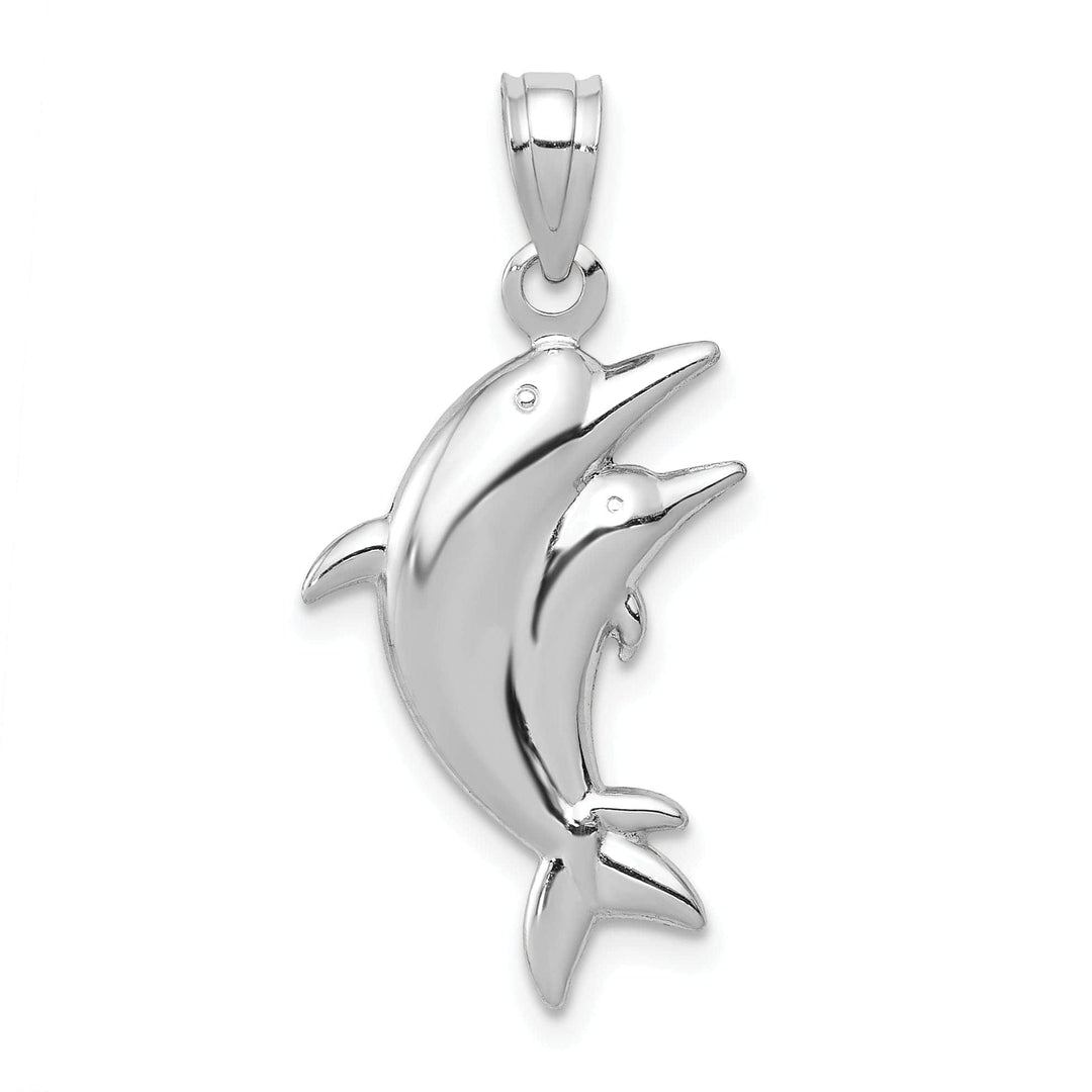 Lovely Rita's Pendants & Charms 14k White Gold Closed Back Polished Finish Two Dolphin Pair Swimming Back Wards Design Charm Pendant