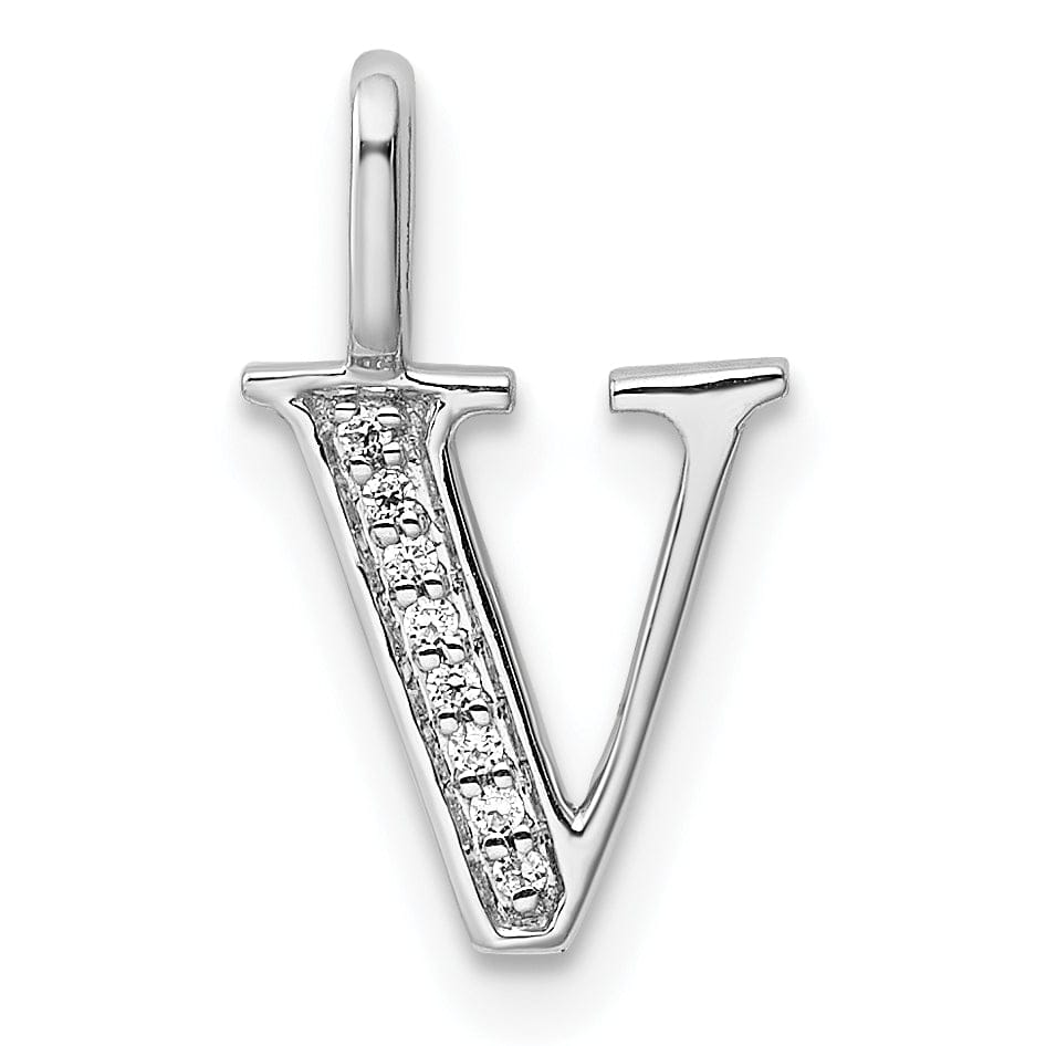 Lovely Rita's Pendants & Charms 14K White Gold Diamond 0.028-CT Letter V Initial Charm Pendant