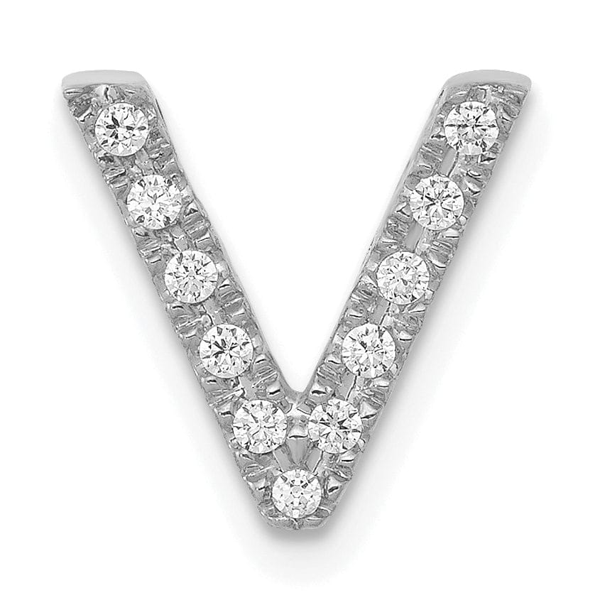 Lovely Rita's Pendants & Charms 14K White Gold Diamond 0.11-CT Letter V Initial Charm Pendant