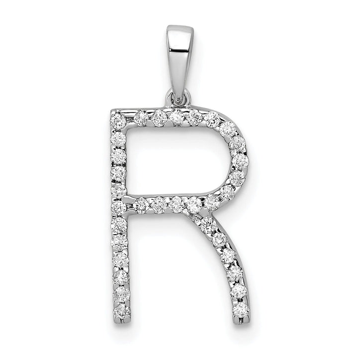 Lovely Rita's Pendants & Charms 14K White Gold Diamond 0.132-CT Block Letter R Initial Charm Pendant