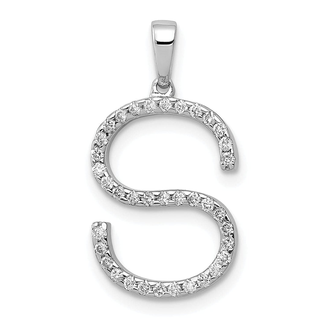 Lovely Rita's Pendants & Charms 14K White Gold Diamond 0.148-CT Block Letter S Initial Charm Pendant