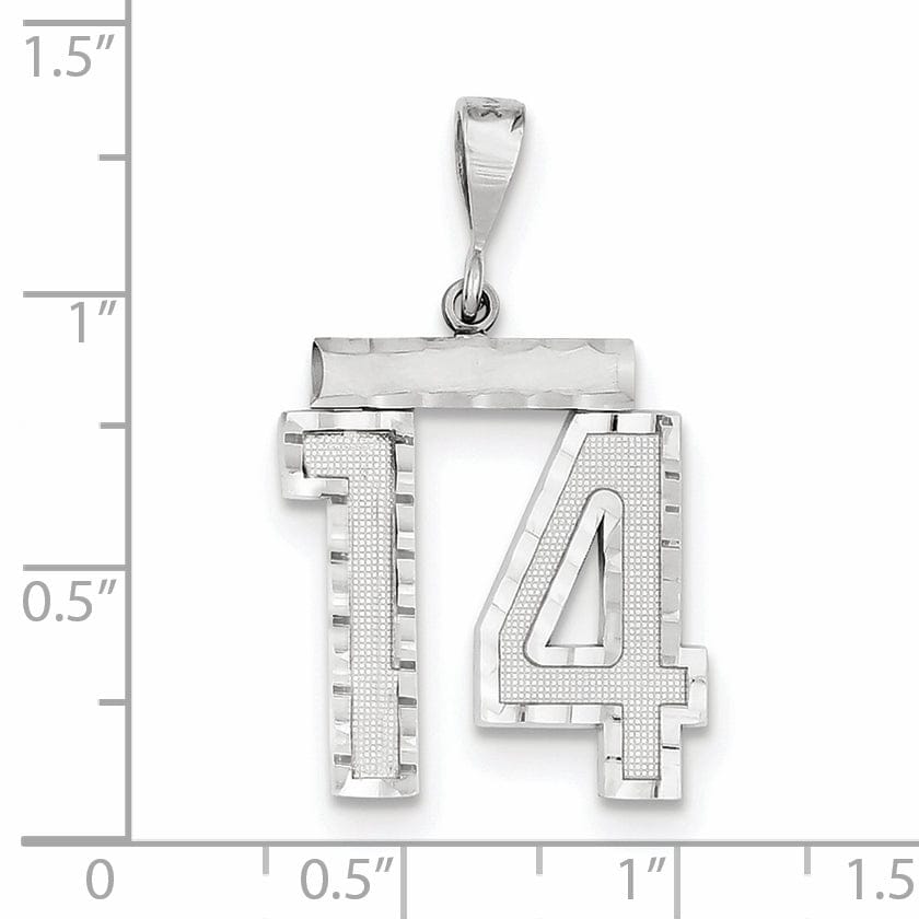 Lovely Rita's Pendants & Charms 14k White Gold Diamond Cut Finish Large Size Number 14 Charm Pendant