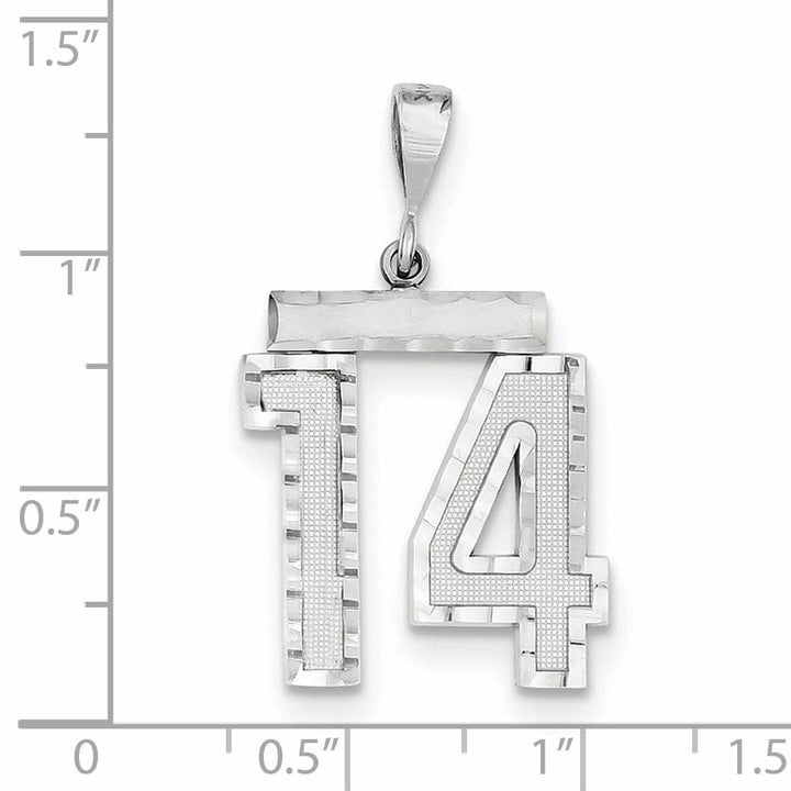 Lovely Rita's Pendants & Charms 14k White Gold Diamond Cut Finish Large Size Number 14 Charm Pendant