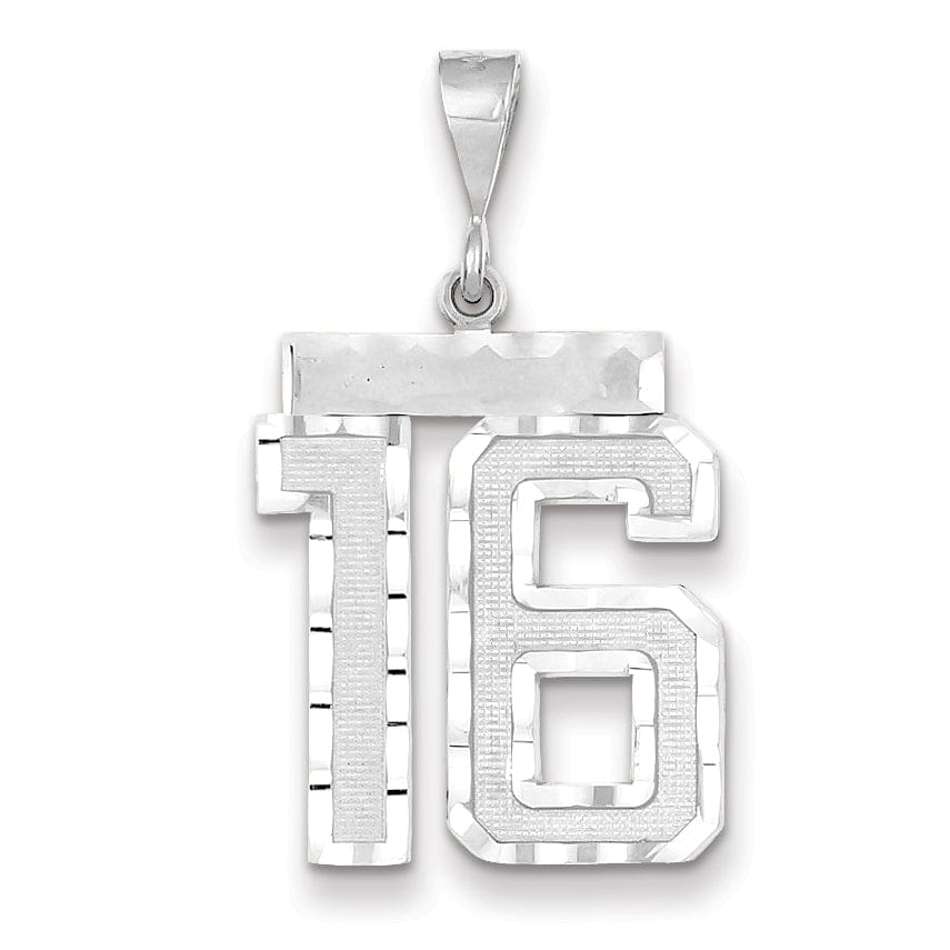 Lovely Rita's Pendants & Charms 14k White Gold Diamond Cut Finish Large Size Number 16 Charm Pendant