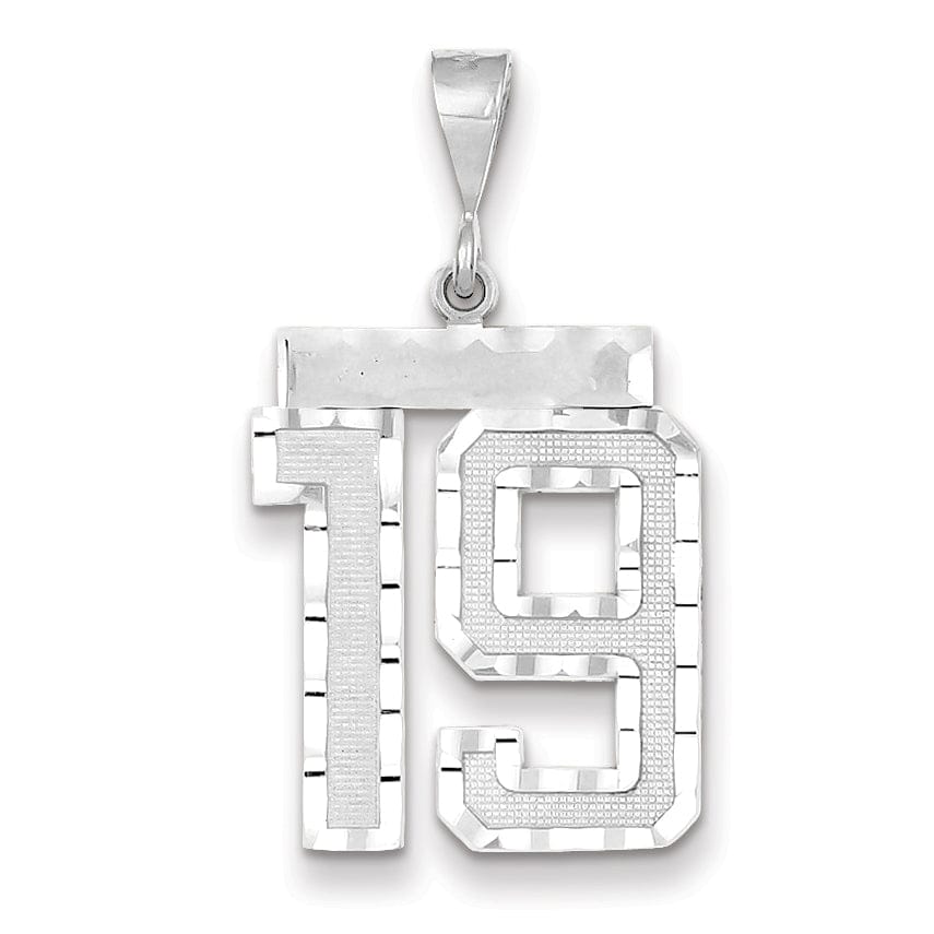 Lovely Rita's Pendants & Charms 14k White Gold Diamond Cut Finish Large Size Number 19 Charm Pendant