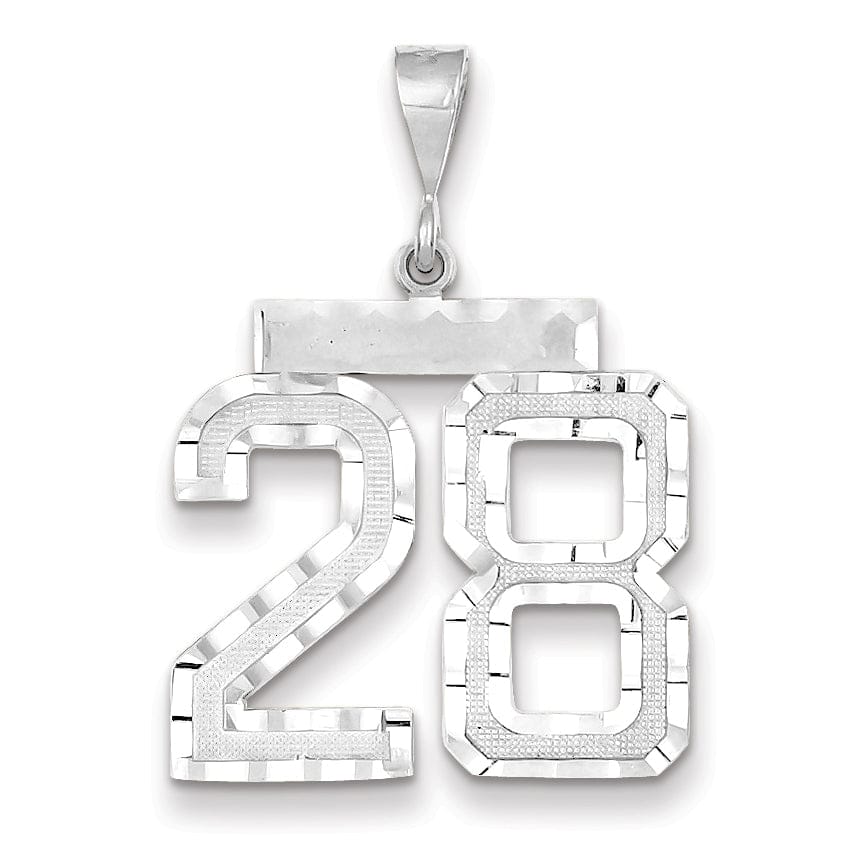 Lovely Rita's Pendants & Charms 14k White Gold Diamond Cut Finish Large Size Number 28 Charm Pendant