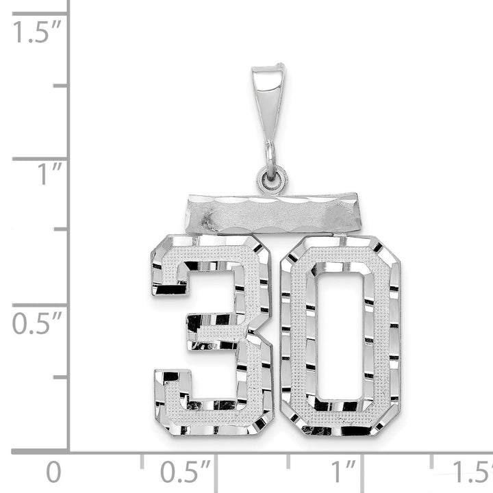 Lovely Rita's Pendants & Charms 14k White Gold Diamond Cut Finish Large Size Number 30 Charm Pendant