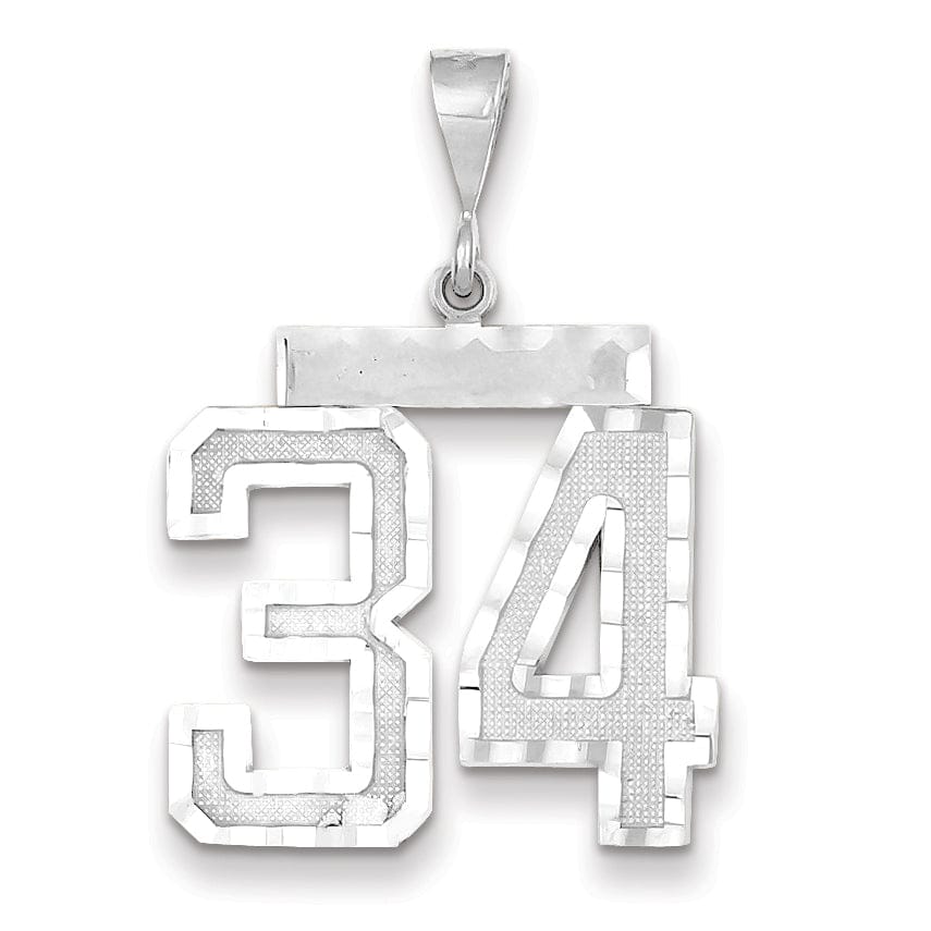 Lovely Rita's Pendants & Charms 14k White Gold Diamond Cut Finish Large Size Number 34 Charm Pendant