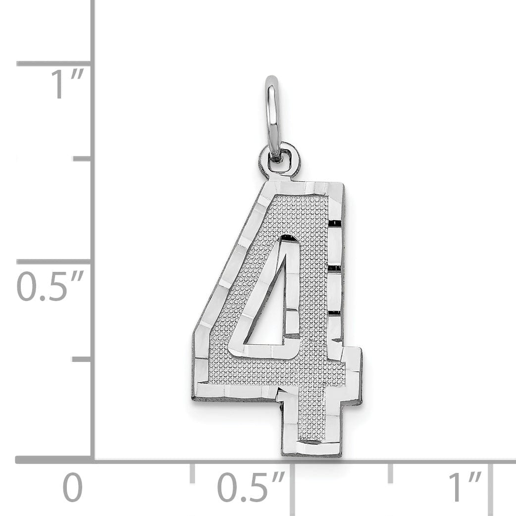 Lovely Rita's Pendants & Charms 14k White Gold Diamond Cut Finish Large Size Number 4 Charm Pendant