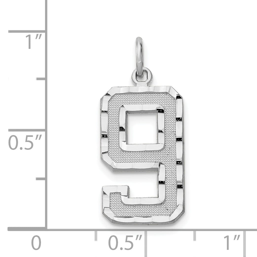 Lovely Rita's Pendants & Charms 14k White Gold Diamond Cut Finish Large Size Number 9 Charm Pendant