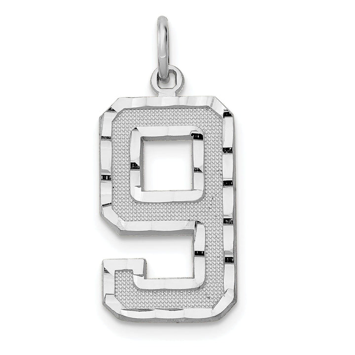 Lovely Rita's Pendants & Charms 14k White Gold Diamond Cut Finish Large Size Number 9 Charm Pendant