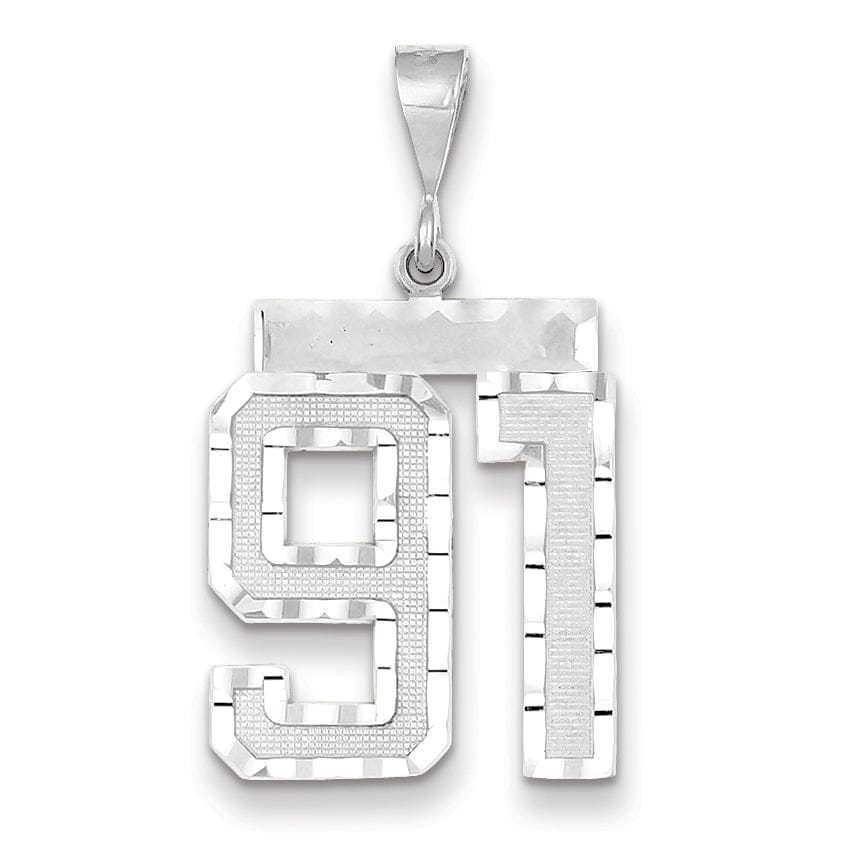 Lovely Rita's Pendants & Charms 14k White Gold Diamond Cut Finish Large Size Number 91 Charm Pendant