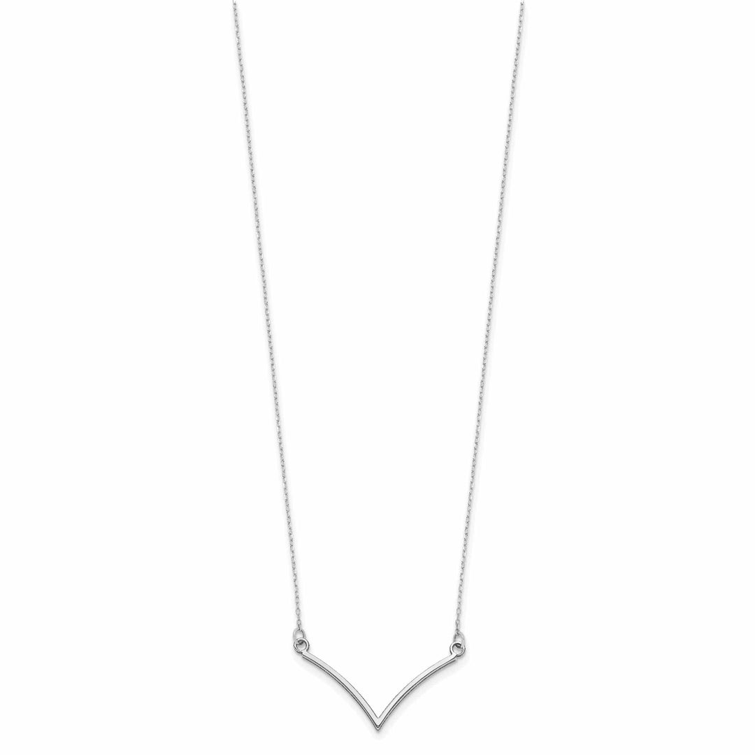 Lovely Rita's Pendants & Charms 14k White Gold Diamond Cut Polished Finish Fancy V-Shape Pendant Design in a 18-inch Cable Chain Necklace Set