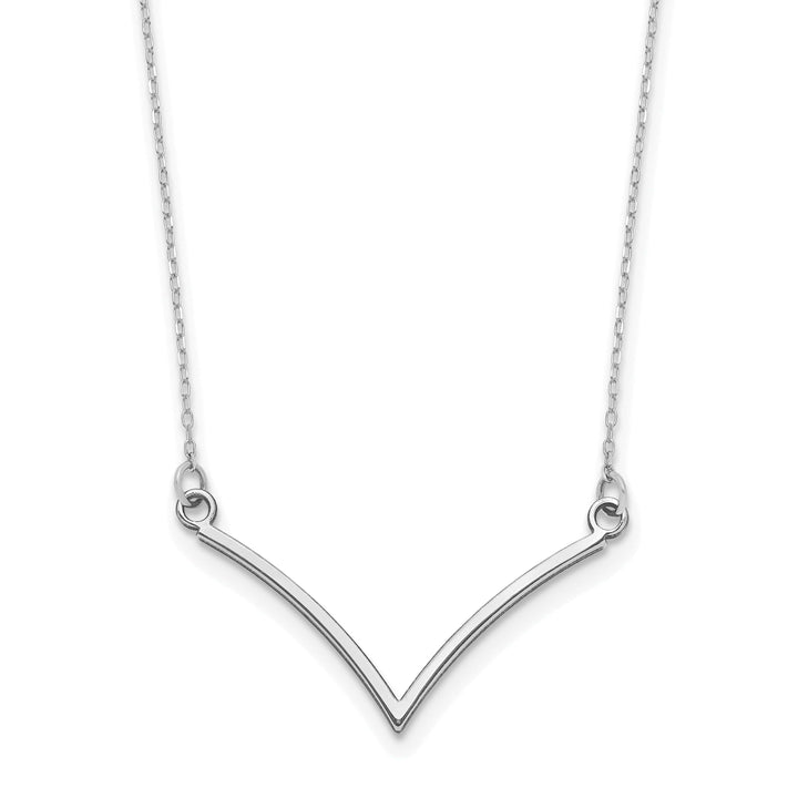 Lovely Rita's Pendants & Charms 14k White Gold Diamond Cut Polished Finish Fancy V-Shape Pendant Design in a 18-inch Cable Chain Necklace Set