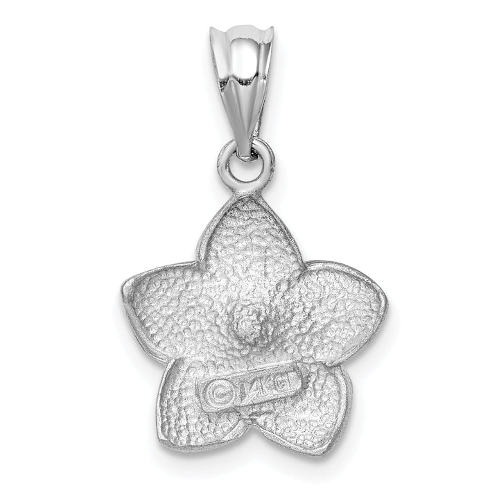 Lovely Rita's Pendants & Charms 14K White Gold Diamond-cut Solid Brushed Finish Plumeria Charm Pendant