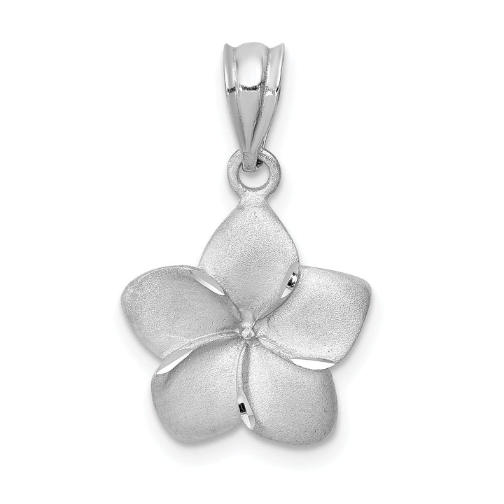 Lovely Rita's Pendants & Charms 14K White Gold Diamond-cut Solid Brushed Finish Plumeria Charm Pendant