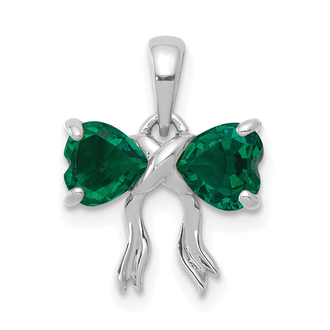 Lovely Rita's Pendants & Charms 14k White Gold Emerald Birthstone Bow Pendant