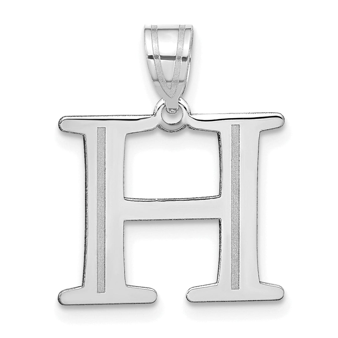 Lovely Rita's Pendants & Charms 14k White Gold Etched Finish Block Letter H Initial Design Pendant