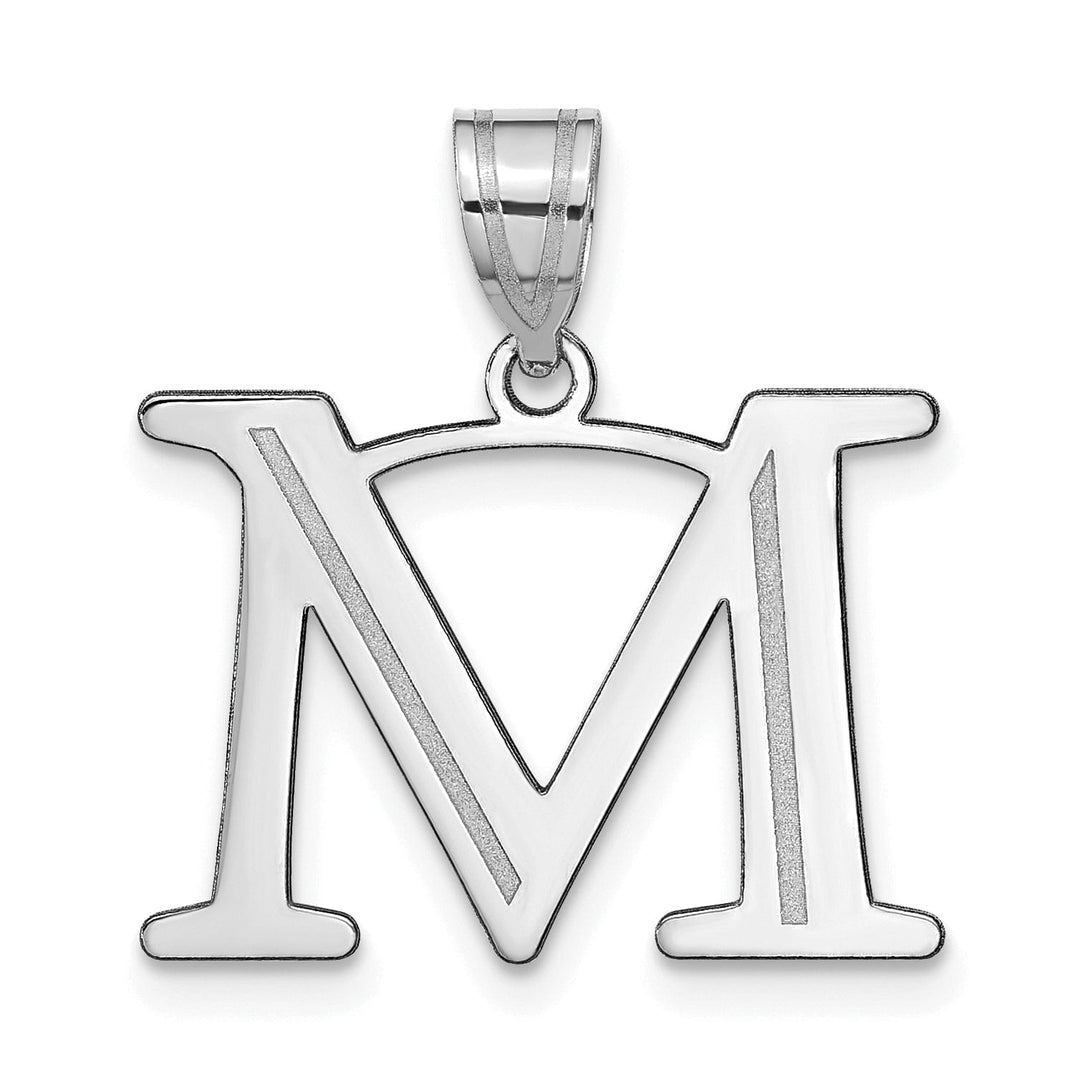 Lovely Rita's Pendants & Charms 14k White Gold Etched Finish Block Letter M Initial Design Pendant