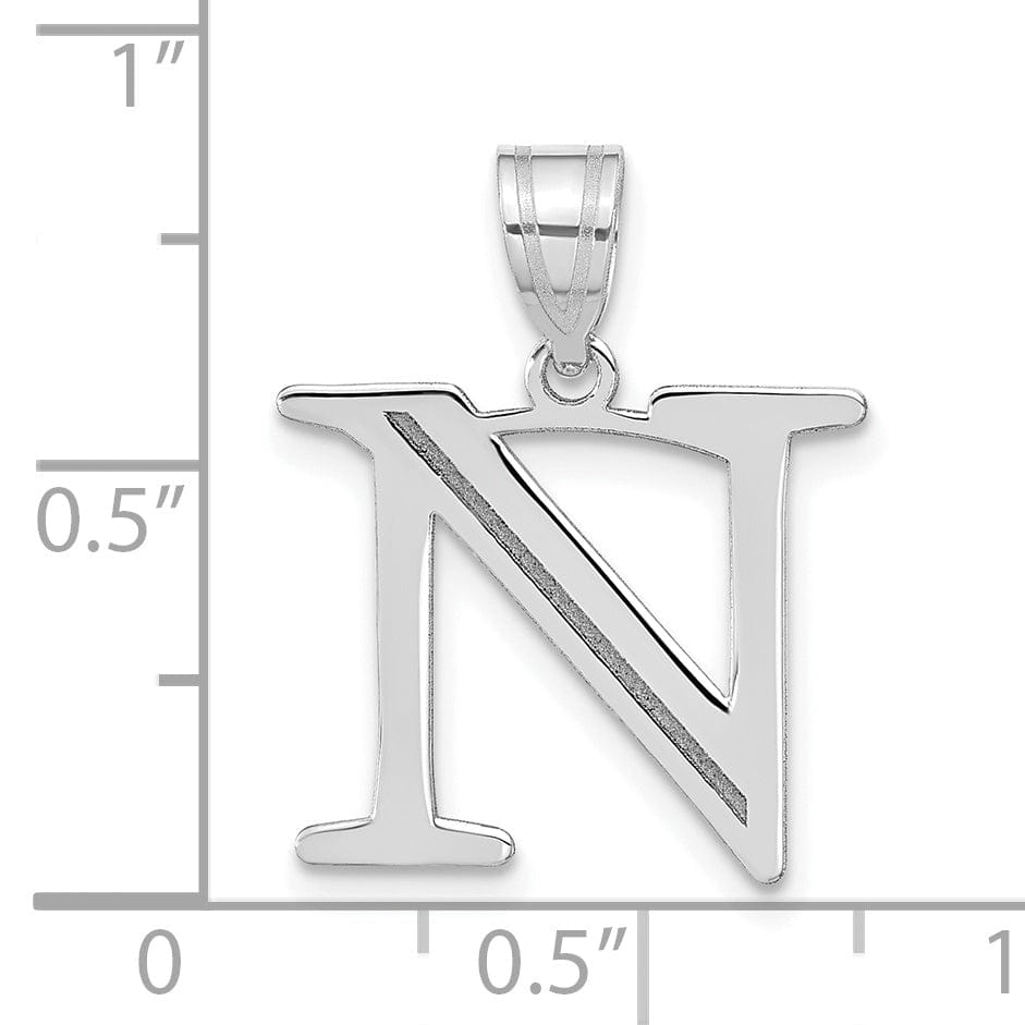 Lovely Rita's Pendants & Charms 14k White Gold Etched Finish Block Letter N Initial Design Pendant
