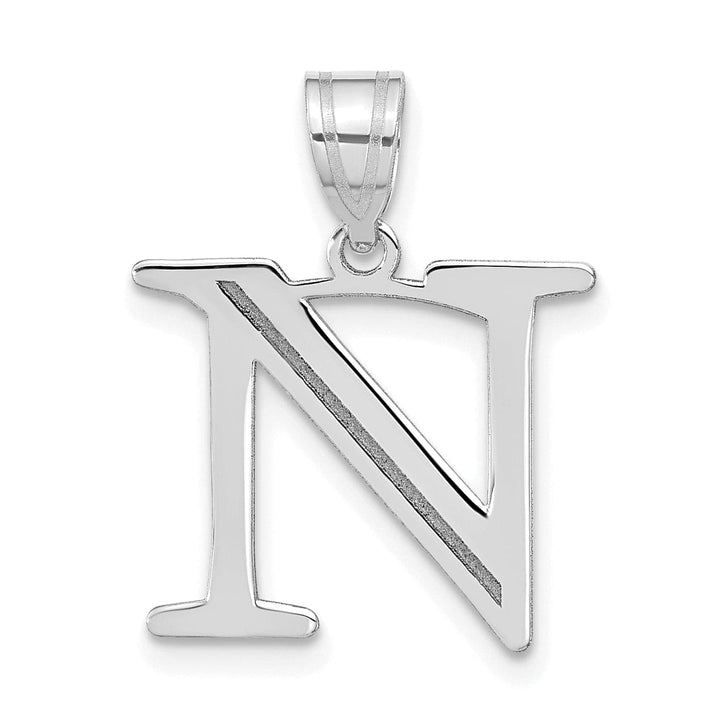 Lovely Rita's Pendants & Charms 14k White Gold Etched Finish Block Letter N Initial Design Pendant