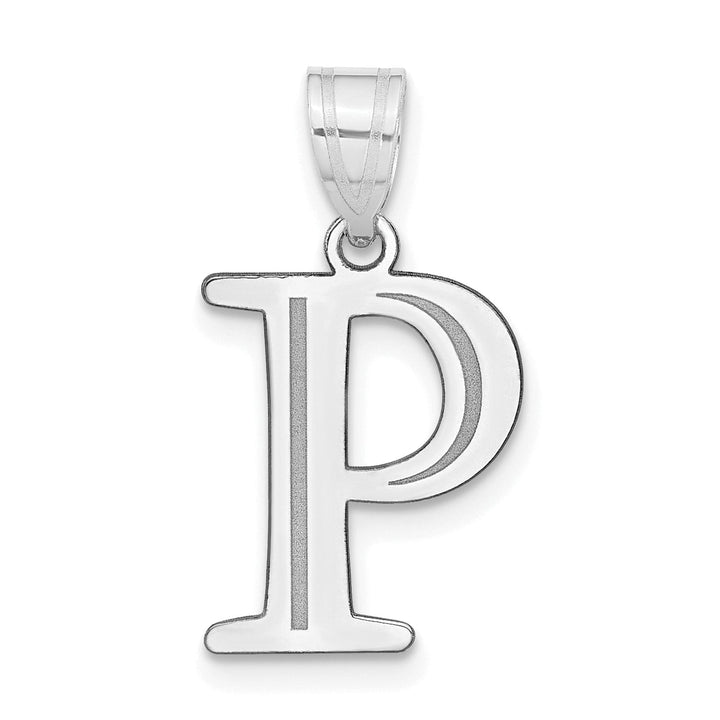 Lovely Rita's Pendants & Charms 14k White Gold Etched Finish Block Letter P Initial Design Pendant