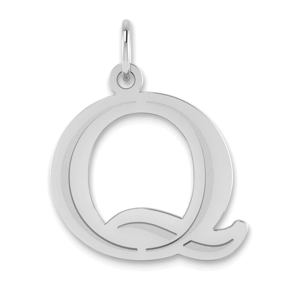 Lovely Rita's Pendants & Charms 14k White Gold Etched Finish Block Letter Q Initial Design Pendant