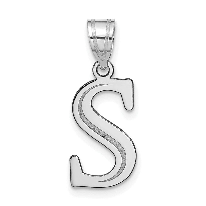 Lovely Rita's Pendants & Charms 14k White Gold Etched Finish Block Letter S Initial Design Pendant