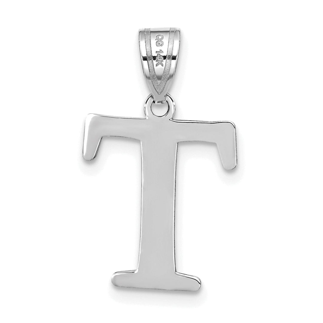 Lovely Rita's Pendants & Charms 14k White Gold Etched Finish Block Letter T Initial Design Pendant