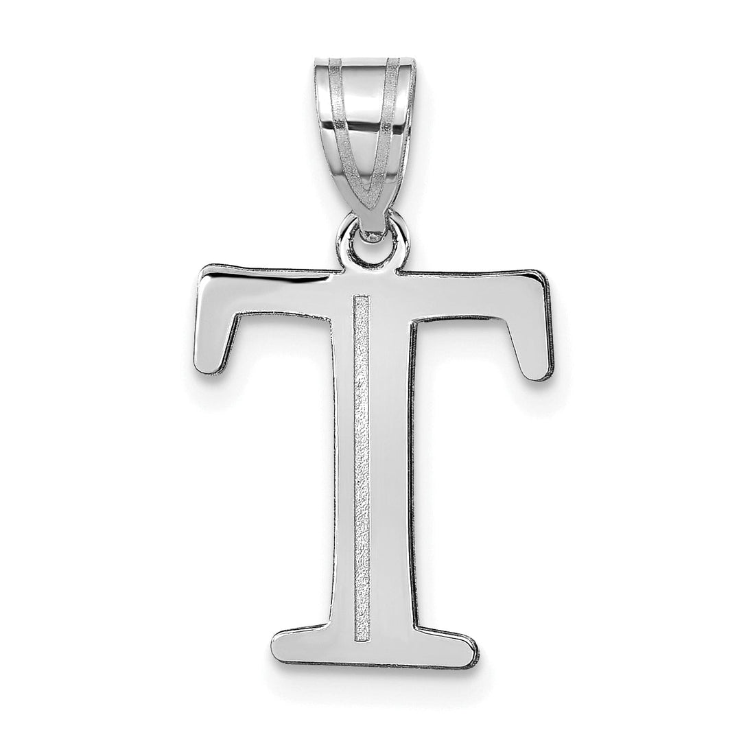 Lovely Rita's Pendants & Charms 14k White Gold Etched Finish Block Letter T Initial Design Pendant