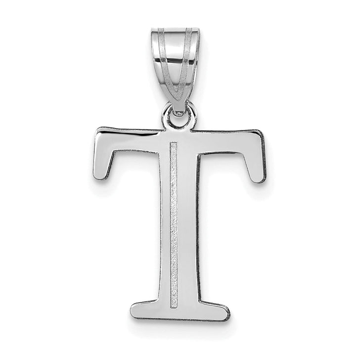 Lovely Rita's Pendants & Charms 14k White Gold Etched Finish Block Letter T Initial Design Pendant