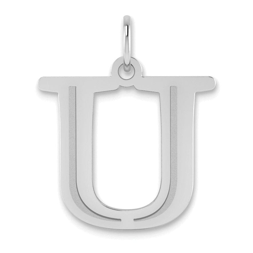 Lovely Rita's Pendants & Charms 14k White Gold Etched Finish Block Letter U Initial Design Pendant