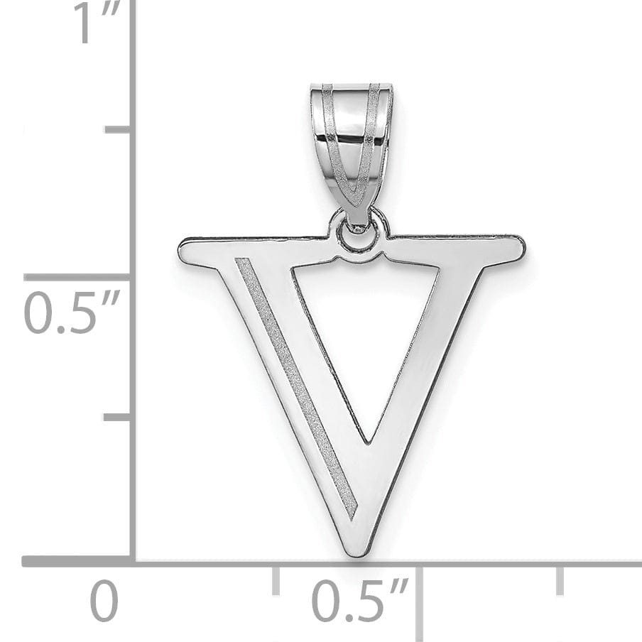 Lovely Rita's Pendants & Charms 14k White Gold Etched Finish Block Letter V Initial Design Pendant