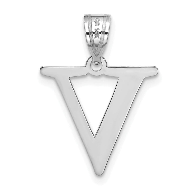 Lovely Rita's Pendants & Charms 14k White Gold Etched Finish Block Letter V Initial Design Pendant