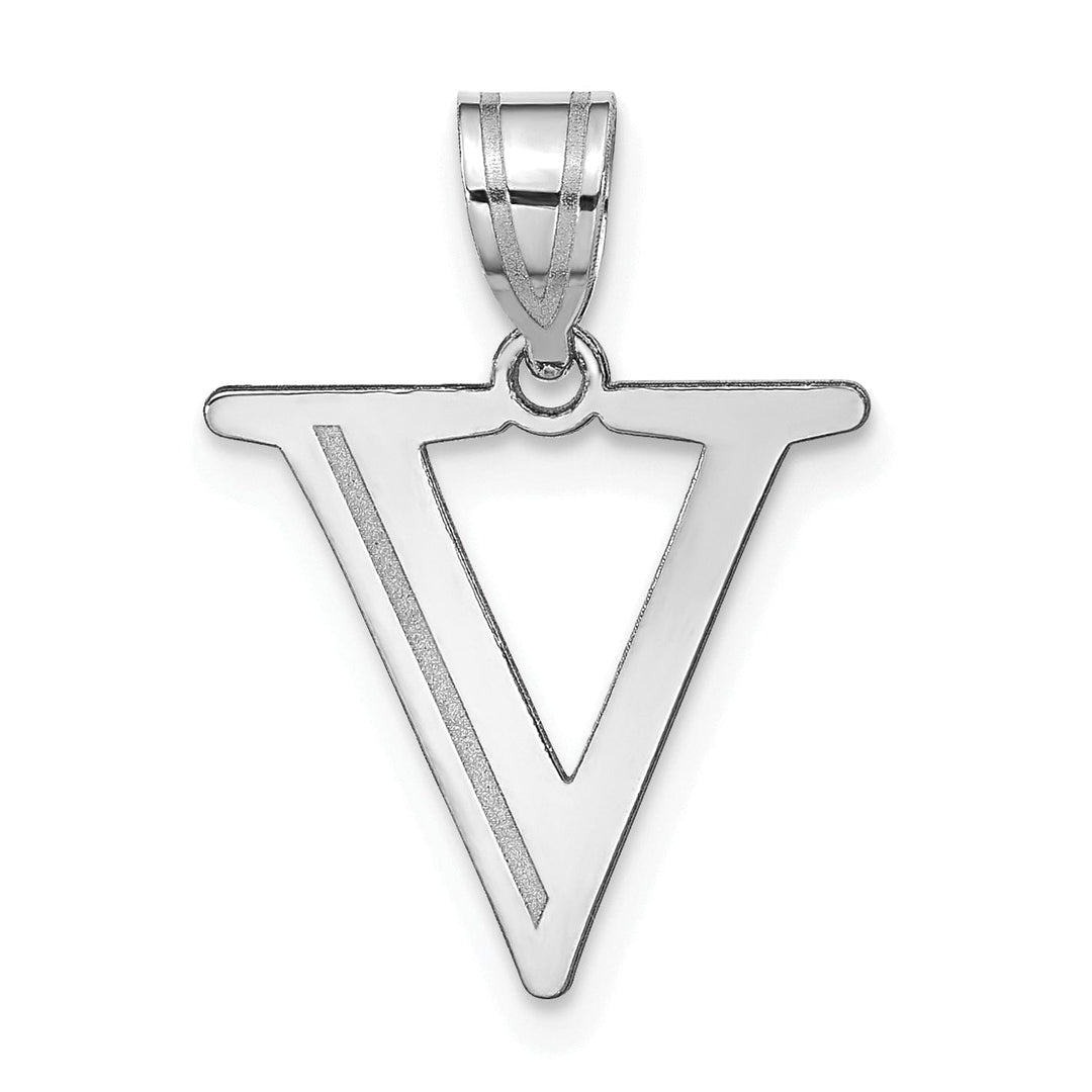 Lovely Rita's Pendants & Charms 14k White Gold Etched Finish Block Letter V Initial Design Pendant