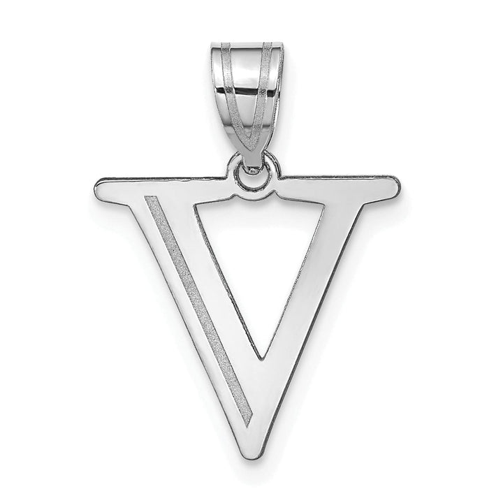 Lovely Rita's Pendants & Charms 14k White Gold Etched Finish Block Letter V Initial Design Pendant