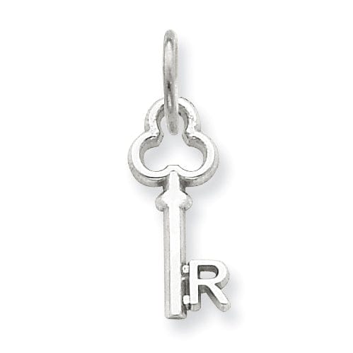 Lovely Rita's Pendants & Charms 14K White Gold Fancy Key Shape Design Letter R Initial Charm Pendant