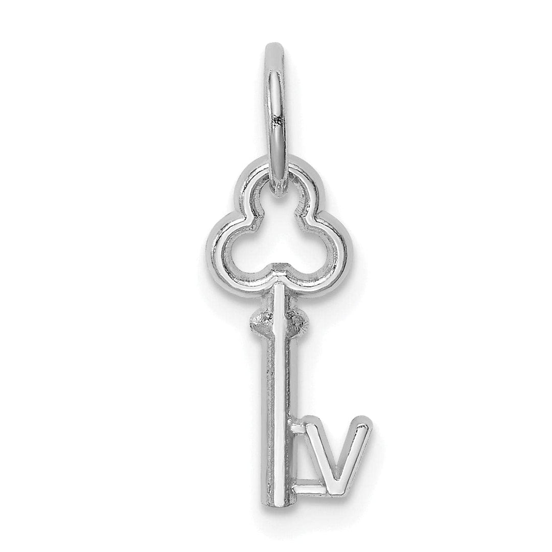 Lovely Rita's Pendants & Charms 14K White Gold Fancy Key Shape Design Letter V Initial Charm Pendant