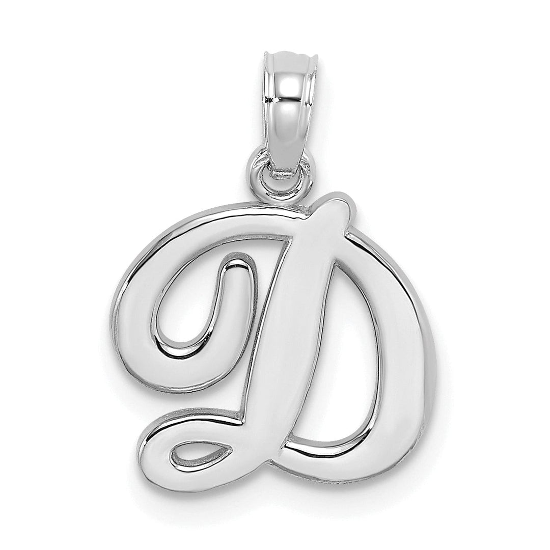 Lovely Rita's Pendants & Charms 14K White Gold Fancy Script Design Letter D Initial Pendant