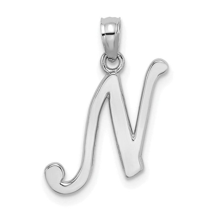 Lovely Rita's Pendants & Charms 14K White Gold Fancy Script Design Letter N Initial Pendant