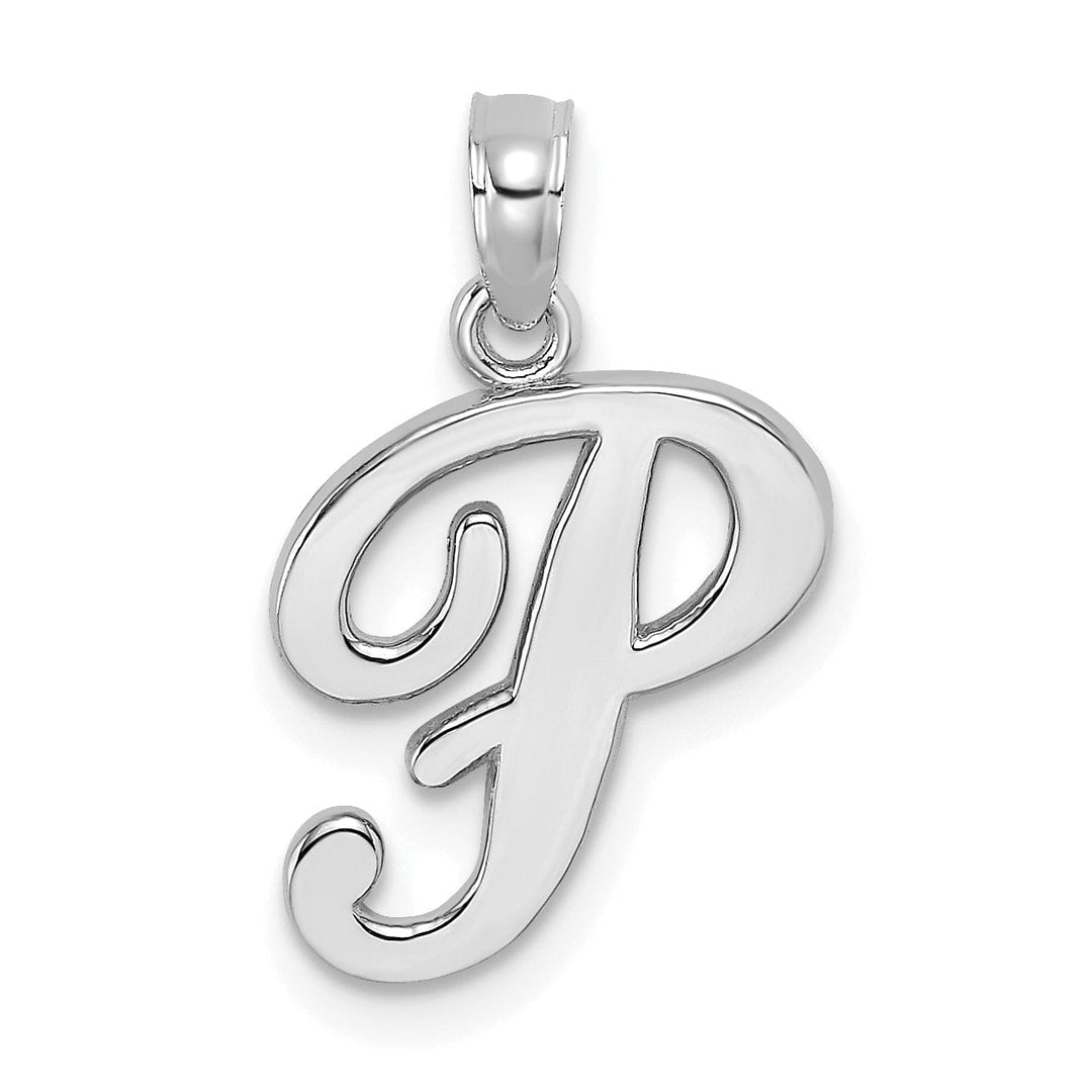 Lovely Rita's Pendants & Charms 14K White Gold Fancy Script Design Letter P Initial Pendant
