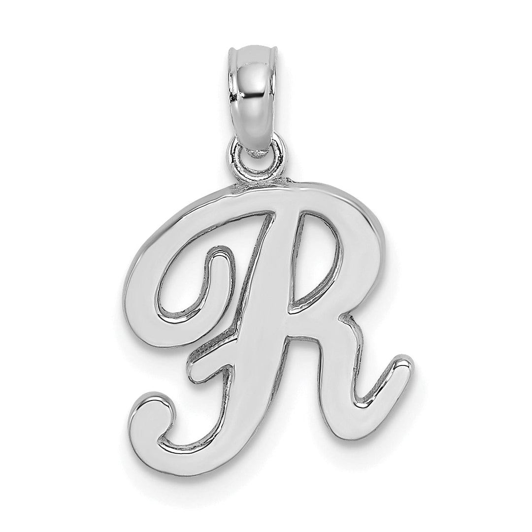Lovely Rita's Pendants & Charms 14K White Gold Fancy Script Design Letter R Initial Pendant