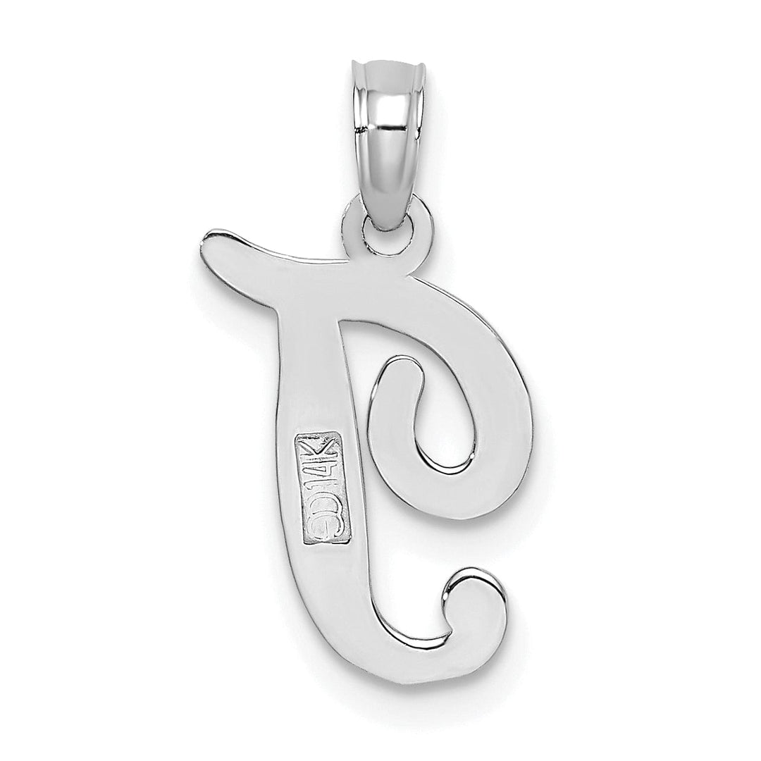 Lovely Rita's Pendants & Charms 14K White Gold Fancy Script Design Letter T Initial Pendant
