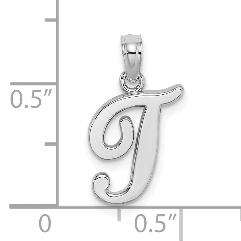 Lovely Rita's Pendants & Charms 14K White Gold Fancy Script Design Letter T Initial Pendant