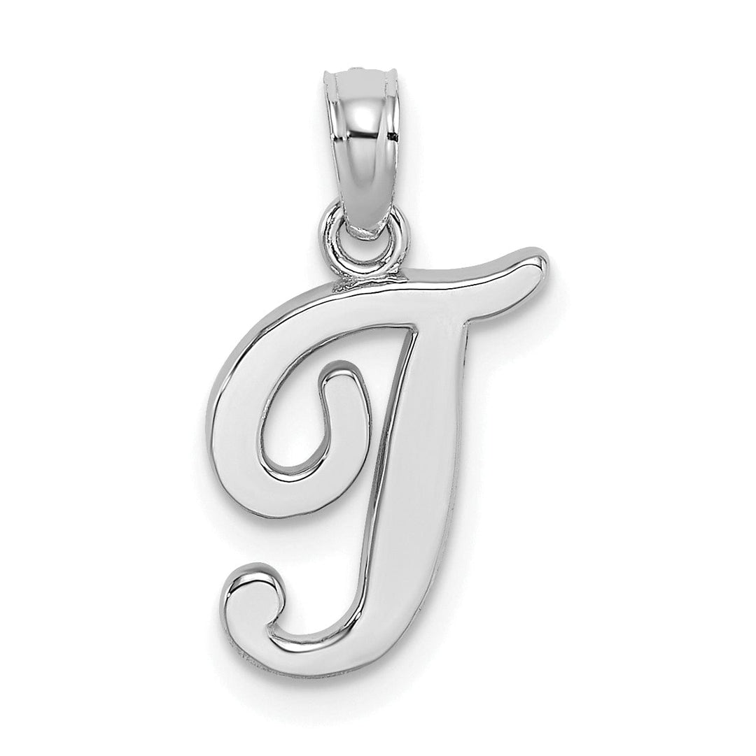 Lovely Rita's Pendants & Charms 14K White Gold Fancy Script Design Letter T Initial Pendant