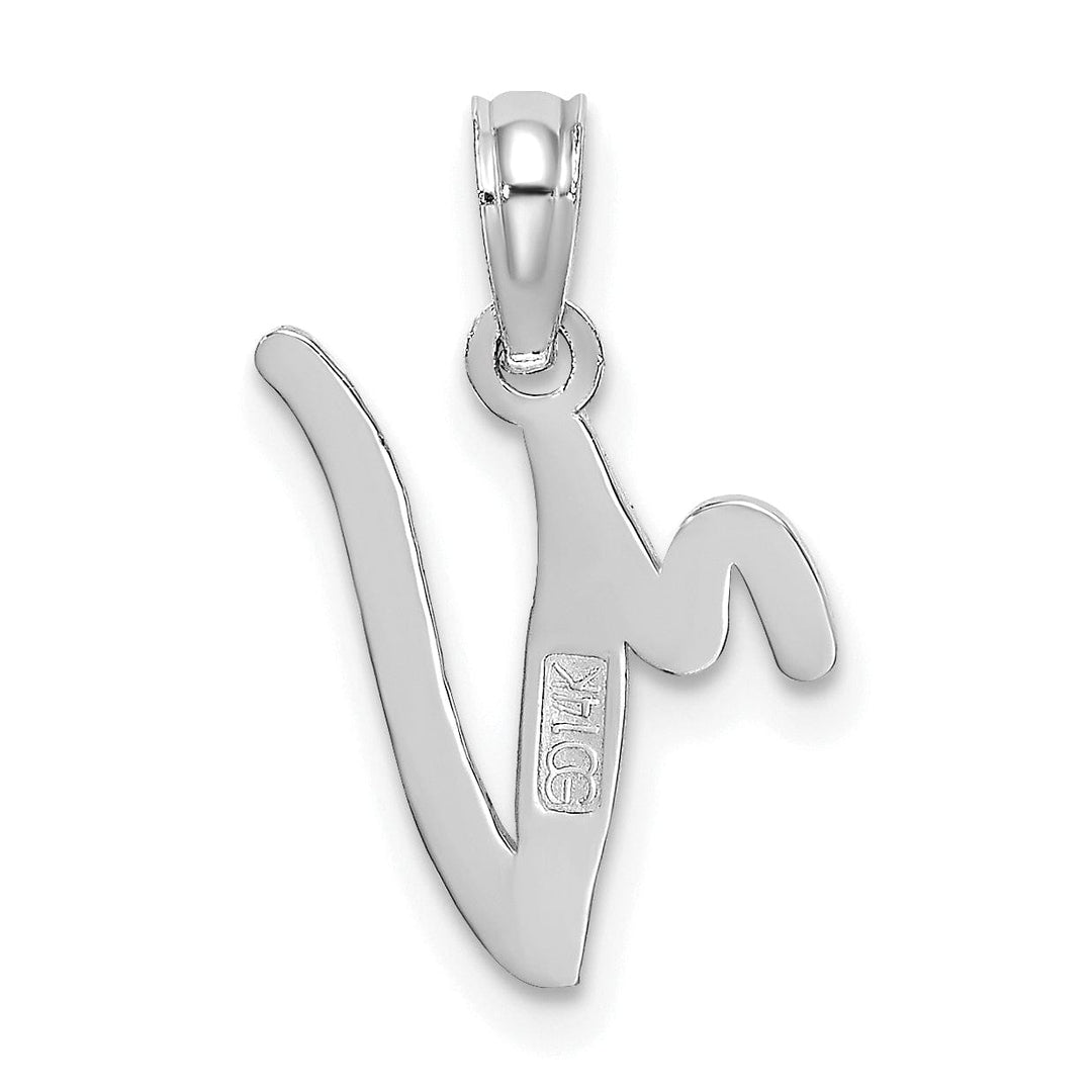 Lovely Rita's Pendants & Charms 14K White Gold Fancy Script Design Letter V Initial Pendant