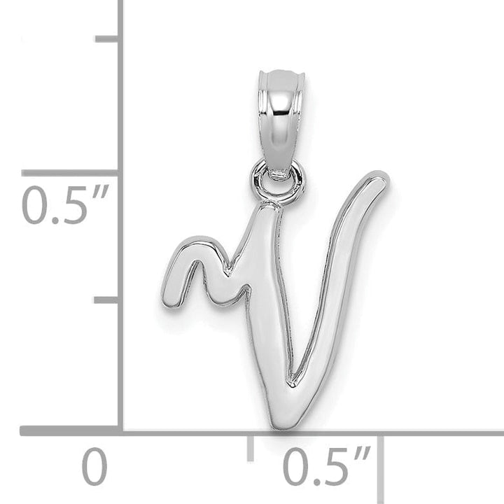 Lovely Rita's Pendants & Charms 14K White Gold Fancy Script Design Letter V Initial Pendant