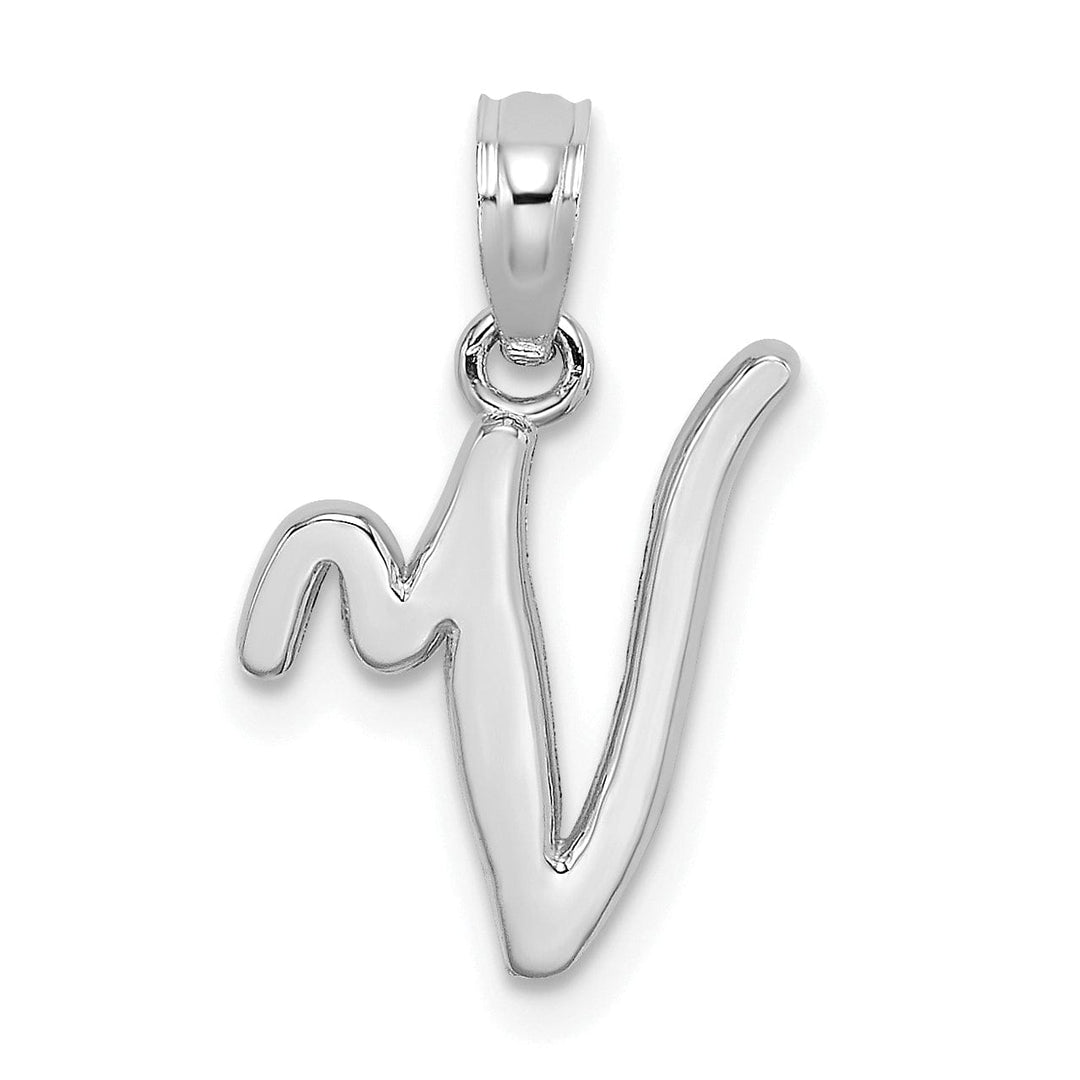 Lovely Rita's Pendants & Charms 14K White Gold Fancy Script Design Letter V Initial Pendant